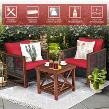 Load image into Gallery viewer, 3 Pcs Patio Wicker Furniture Sofa Set with Wooden Frame and Cushion-Red