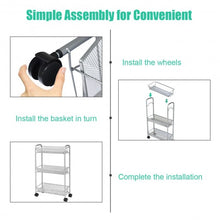 Load image into Gallery viewer, 3-Tier Mesh Rolling Cart Mobile Organizer Stand Utility Cart Trolley-Gray