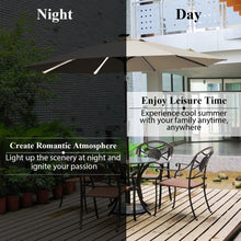Load image into Gallery viewer, 9Ft Solar LED Market Umbrella with Aluminum Crank Tilt 16 Strip Lights-Tan
