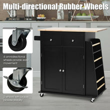 Load image into Gallery viewer, Rubber Wood Countertop Rolling Kitchen Island Cart-Black
