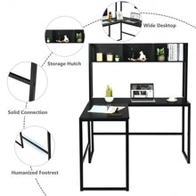 Load image into Gallery viewer, Industrial L-Shaped Desk Bookshelf 55" Corner Computer Gaming Table-Black