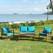 Load image into Gallery viewer, 4 Pcs Wooden Patio Furniture Set Table Sofa Chair Cushioned Garden