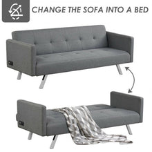 Load image into Gallery viewer, Convertible Futon Sofa Bed Folding Recliner with USB Ports and Power Strip-Gray