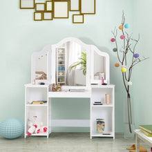 Load image into Gallery viewer, Kids Tri Folding Mirror Makeup Dressing Vanity Table Set-White