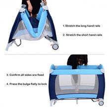 Load image into Gallery viewer, Foldable Baby Crib Playpen w/ Mosquito Net and Bag-Blue