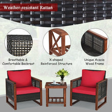 Load image into Gallery viewer, 3 Pcs Patio Wicker Furniture Sofa Set with Wooden Frame and Cushion-Red