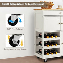 Load image into Gallery viewer, Kitchen Cart with Rubber Wood Top 3 Tier Wine Racks 2 Cabinets-White