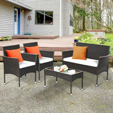 Load image into Gallery viewer, 4 pcs Patio Rattan Wicker Furniture Set Cushioned Chair