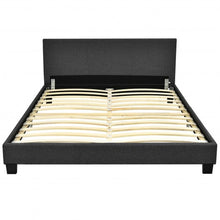 Load image into Gallery viewer, Queen Upholstered Platform Bed Frame with Linen Headboard Wood Slat-Gray