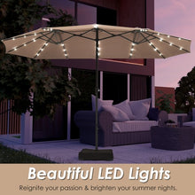 Load image into Gallery viewer, 15 Ft Solar LED Patio Double-sided Umbrella Market Umbrella with Weight Base