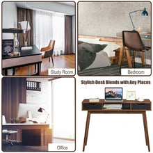 Load image into Gallery viewer, Stylish Computer Desk Workstation with 2 Drawers and Solid Wood Legs-Walnut