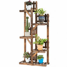 Load image into Gallery viewer, 5-Tier Flower Rack Wood Plant Stand 6 Pots Display Shelf