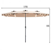Load image into Gallery viewer, 15 Ft Patio LED Crank Solar Powered 36 Lights Umbrella-Beige