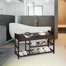 Load image into Gallery viewer, 3-Tier Bamboo Shoe Bench Entryway Storage Rack-Black