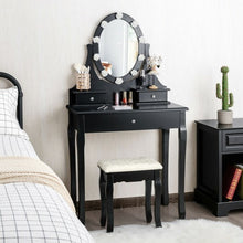 Load image into Gallery viewer, 3 Drawers Lighted Mirror Vanity Dressing Table Stool Set-Black