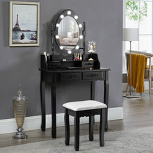 Load image into Gallery viewer, Makeup Vanity Dressing Table Set with Dimmable Bulbs Cushioned Stool-Black