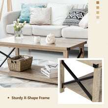 Load image into Gallery viewer, Rustic Accent Coffee Table Metal X Shaped Side Cocktail Table with Storage Shelf