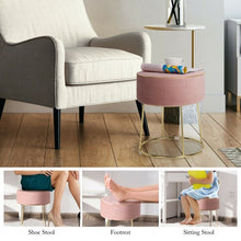 Load image into Gallery viewer, Velvet Round Footrest Ottoman with Metal Base and Non-Slip Foot Pads-Pink