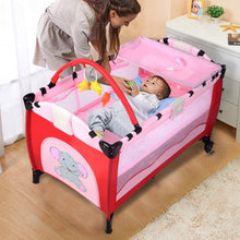 Load image into Gallery viewer, Baby Crib Playpen Playard Pack Travel Infant Bassinet Bed Foldable 4 color-pink