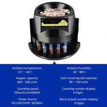 Load image into Gallery viewer, Auto Coin Sorter Dispenser Counting with Coin Tubes & LED Display