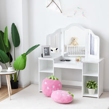 Load image into Gallery viewer, Kids Tri Folding Mirror Makeup Dressing Vanity Table Set-White