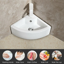 Load image into Gallery viewer, Bathroom Corner Ceramic Vessel Sink with Overflow and Faucet Hole
