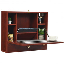 Load image into Gallery viewer, Wall Mounted Folding Laptop Desk Hideaway Storage with Drawer-Brown