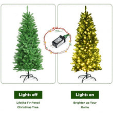 Load image into Gallery viewer, 5 ft PVC Hinged Pre-lit Artificial Fir Pencil Christmas Tree w/150 Warm White