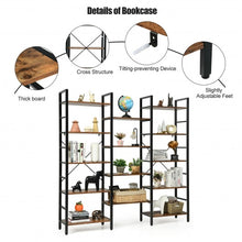 Load image into Gallery viewer, Vintage Triple Wide 5-Tier Bookcase Large Bookshelf Display Storage Shelf-Brown