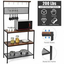 Load image into Gallery viewer, 4-Tier Kitchen Rack Stand with Hooks & Mesh Panel