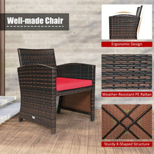 Load image into Gallery viewer, 3 Pieces PE Rattan Wicker Furniture Set with Cushion Sofa Coffee Table for Garden-Red