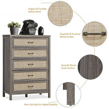 Load image into Gallery viewer, Dresser Rustic Storage Freestanding Wooden Cabinet with 5 Rattan Drawers-Oak