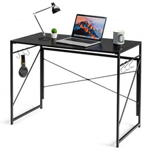 Load image into Gallery viewer, Folding Computer Desk Writing Study Desk Home Office with 6 Hooks-Black