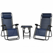 Load image into Gallery viewer, 3 pcs Folding Portable Zero Gravity Reclining Lounge Chairs Table-Navy
