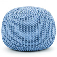 Load image into Gallery viewer, 100% Cotton Hand Knitted Pouf Floor Seating Ottoman-Blue