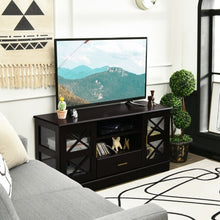 Load image into Gallery viewer, Glass Door TV Stand with Drawer Storage Shelves-Brown