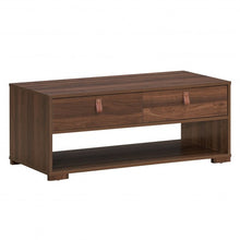 Load image into Gallery viewer, Wood Cocktail Coffee Table with 2 Drawers and Open Storage Shelf-Walnut