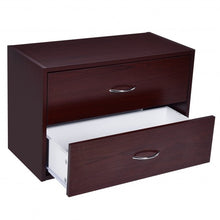 Load image into Gallery viewer, 2-Drawer Dresser Horiztonal Organizer End Table Nightstand with Handle Wood-Brown