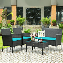 Load image into Gallery viewer, 4 Pcs Patio Rattan Cushioned Sofa Furniture Set w/Tempered Glass Coffee Table