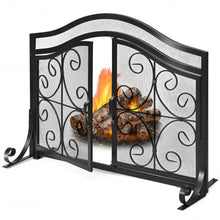 Load image into Gallery viewer, Fireplace Screen with Hinged Magnetic Two-doors Flat Guard