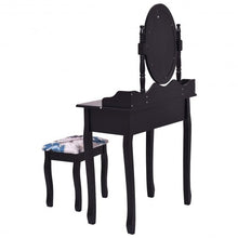Load image into Gallery viewer, Wooded Vanity Table Set with Oval Mirror and Rotating Mirror-Black