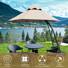 Load image into Gallery viewer, 11 Feet Outdoor Cantilever Hanging Umbrella with Base and Wheels-Tan