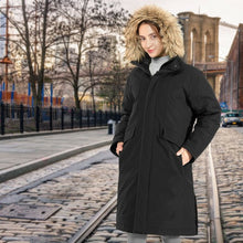 Load image into Gallery viewer, Women's Hooded Long Down Coat with Faux-fur Trim-Black-L