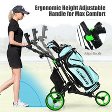 Load image into Gallery viewer, Folding 3 Wheels Golf Push Cart with Bag Scoreboard Adjustable Handle -Green