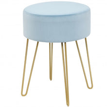 Load image into Gallery viewer, Round Velvet Ottoman Footrest Stool Side Table Dressing Chair w/ Metal Legs-Blue