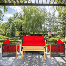 Load image into Gallery viewer, 4 Pcs Acacia Wood Outdoor Patio Furniture Set with Cushions-Red
