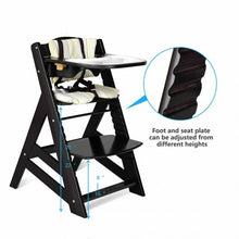 Load image into Gallery viewer, Adjustable Height Wooden Baby High Chair with Removeable Tray