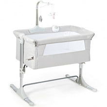 Load image into Gallery viewer, Height Adjustable Baby Side Crib with Music Box & Toys-Light Gray