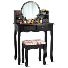 Load image into Gallery viewer, Makeup Vanity Table Set Girls Dressing Table with Drawers Oval Mirror-Black