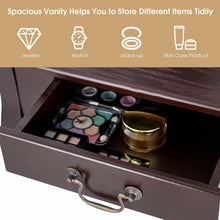 Load image into Gallery viewer, Tri Folding Mirror Makeup Dressing Vanity Set with 4 Drawers-Coffee